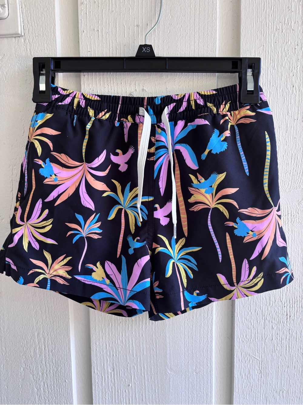 chubbies Black Swim Shorts with Pastel Tropical Print